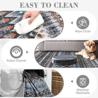 Garvee Boho Grey 8x10 Washable Living Room Rugs, Large Distressed Geometric Printed Area Rug, Non-Slip Low Pile Indoor Mat, Foldable Non-Shedding Accent Carpet for Dining Room