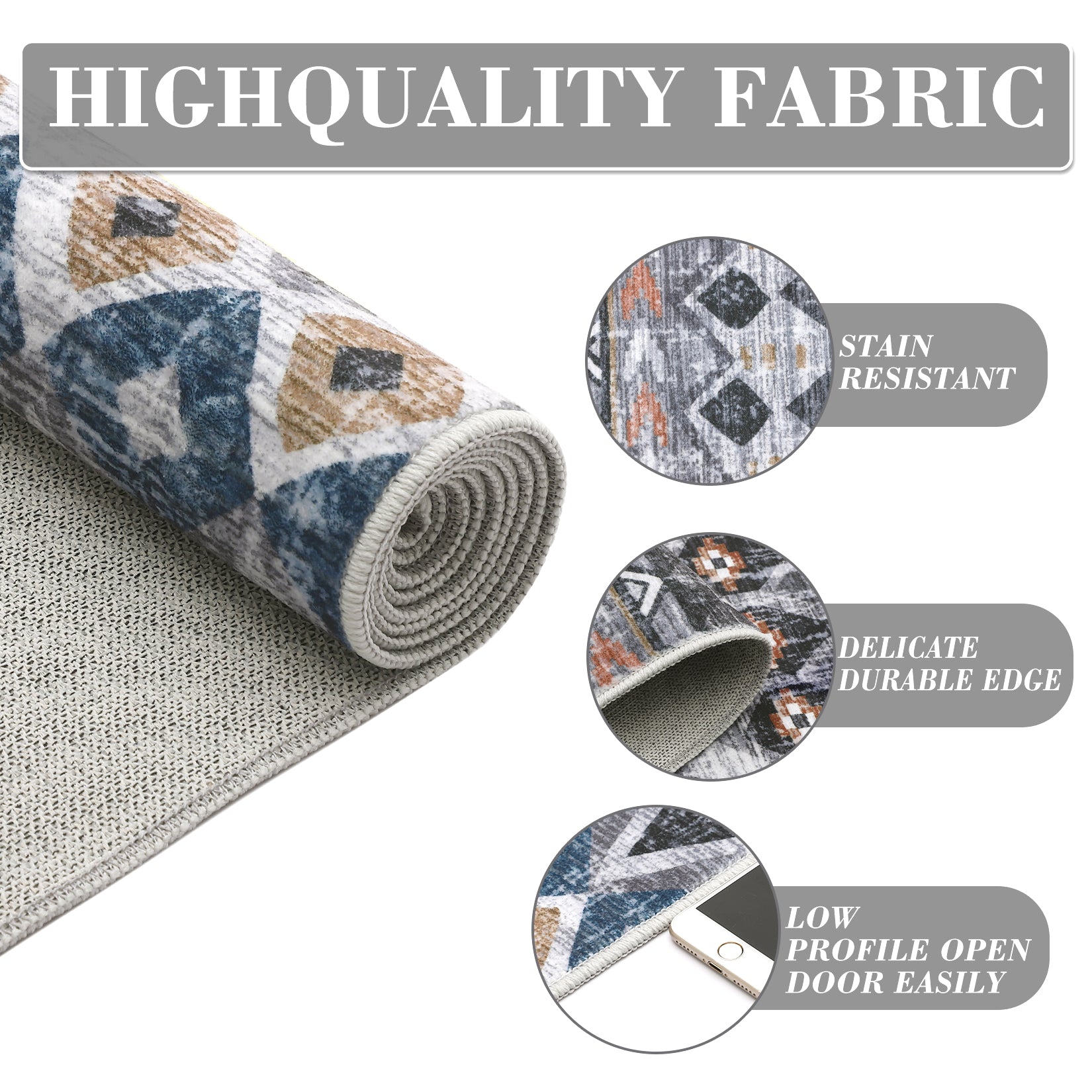 Garvee Boho Grey 8x10 Washable Living Room Rugs, Large Distressed Geometric Printed Area Rug, Non-Slip Low Pile Indoor Mat, Foldable Non-Shedding Accent Carpet for Dining Room