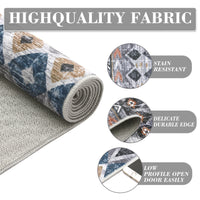 Garvee Boho Grey 8x10 Washable Living Room Rugs, Large Distressed Geometric Printed Area Rug, Non-Slip Low Pile Indoor Mat, Foldable Non-Shedding Accent Carpet for Dining Room