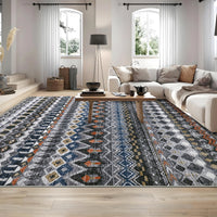 Garvee Boho Grey 10x13 Large Area Rug Washable Non-Slip Vintage Distressed Floor Cover Stain-Resistant Low Pile Soft Geometric Printed Throw Carpet Foldable Non-Shedding Indoor Rug for Home Office
