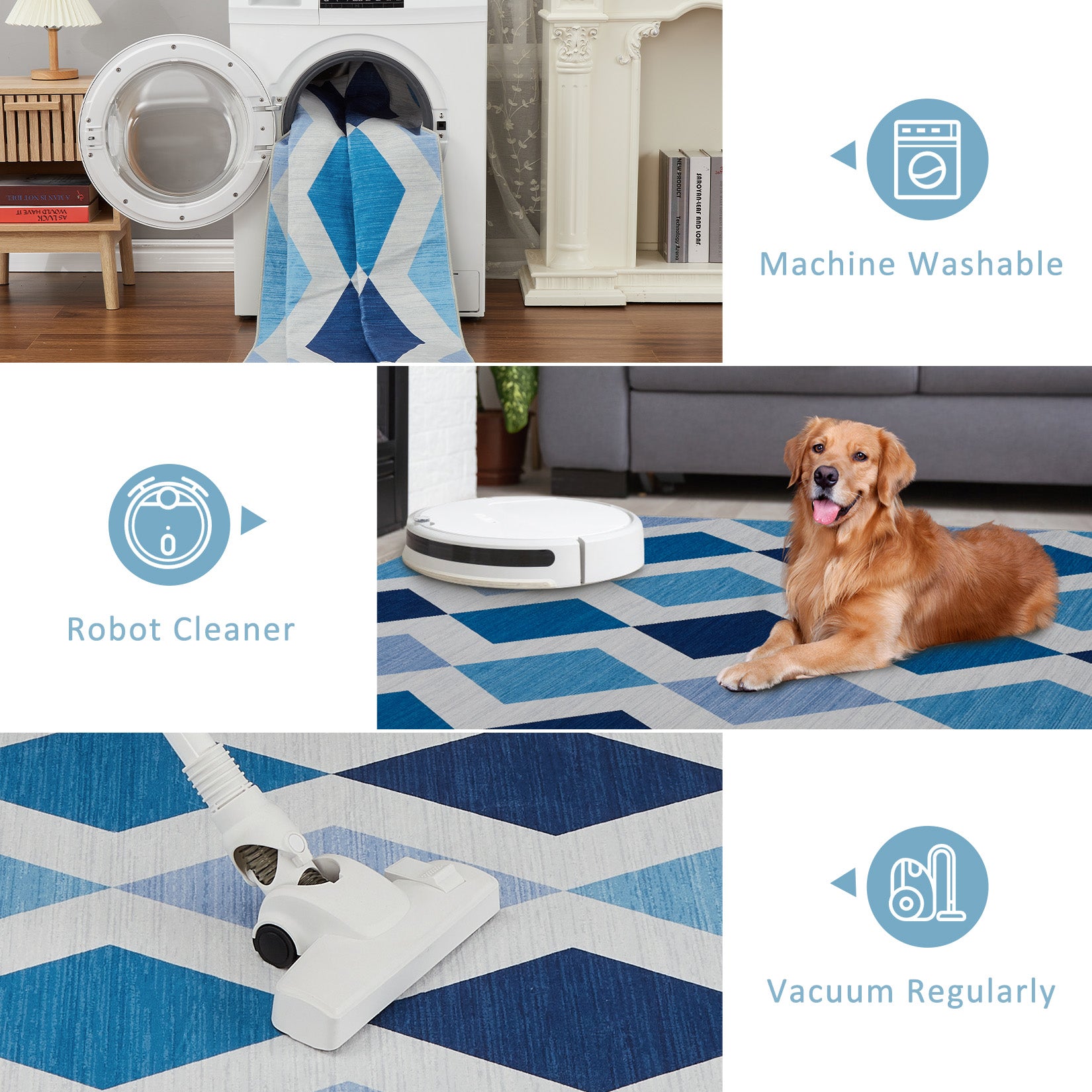 Garvee 8x10 Geometric Area Rug – Washable Non-Slip Modern Abstract Low Pile Carpet for Living Room, Bedroom & Dining Room, Blue Green