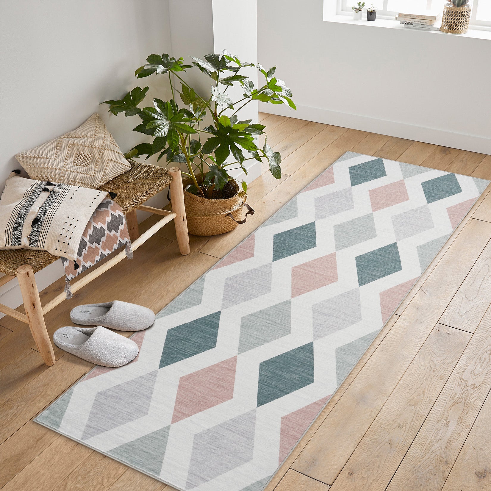 Garvee 8x10 Geometric Area Rug – Washable Non-Slip Modern Abstract Low Pile Carpet for Living Room, Bedroom & Dining Room, Green