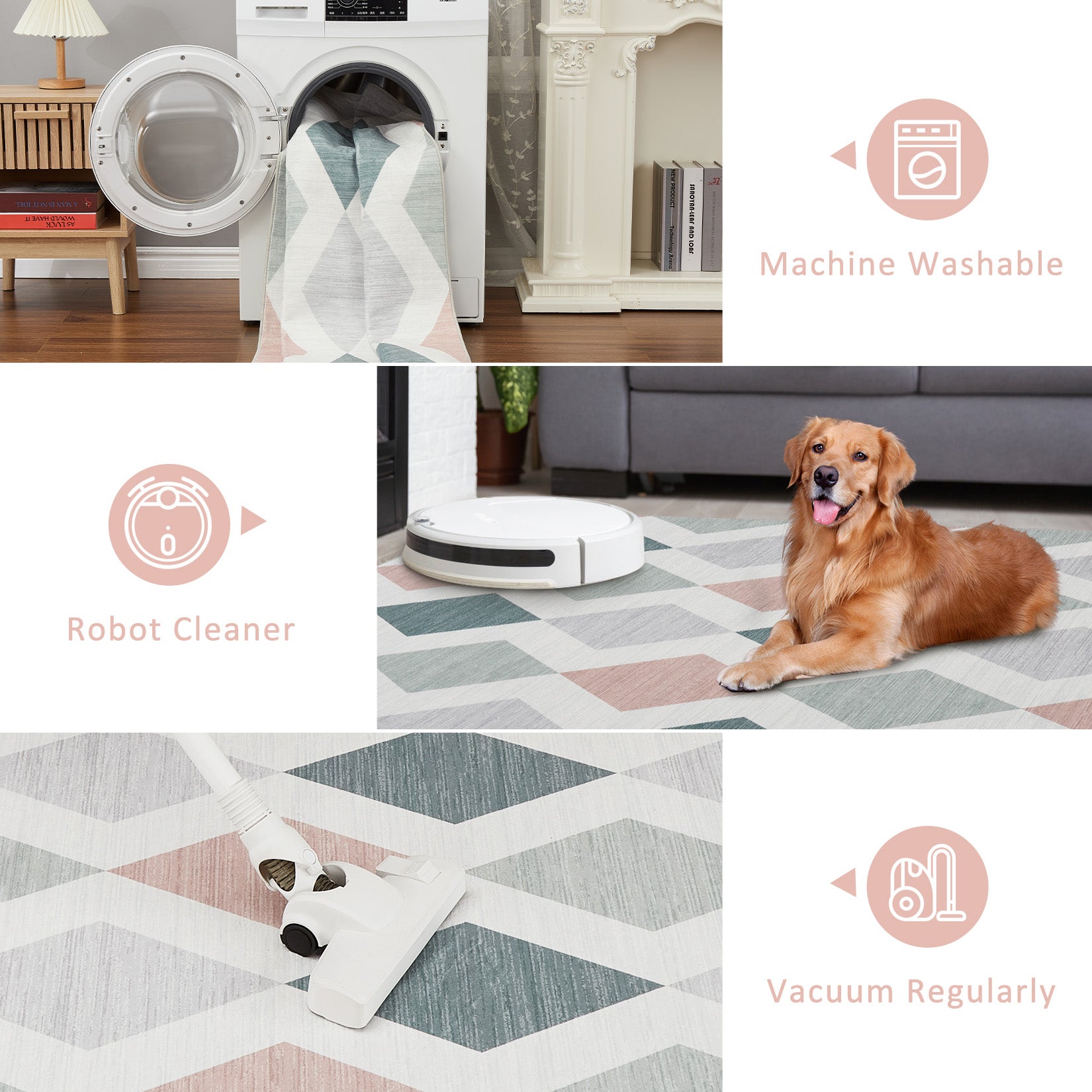 Garvee 2x6 Geometric Area Rug – Washable Non-Slip Modern Abstract Low Pile Carpet for Living Room, Bedroom & Dining Room, Green