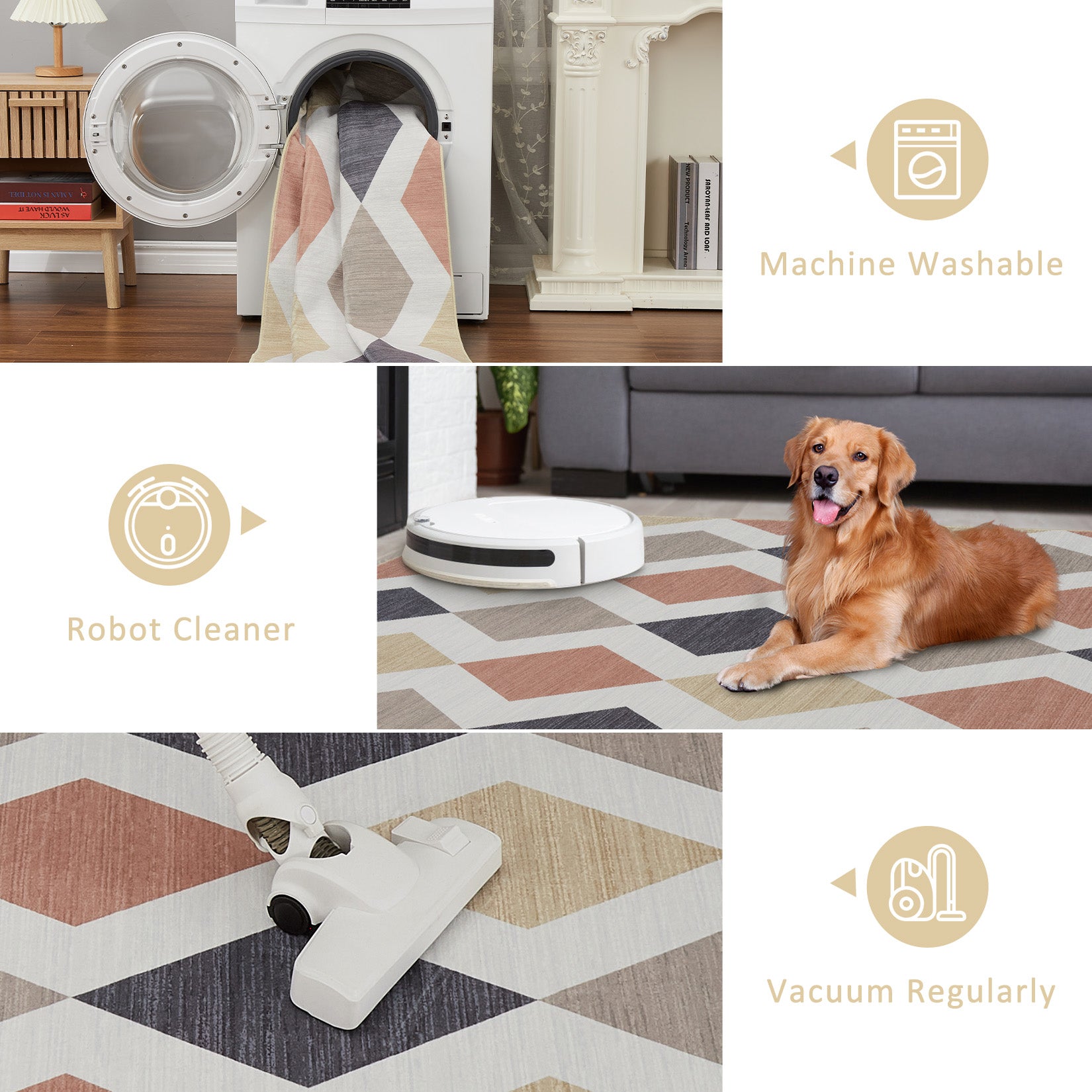 Garvee 9x12ft Checkered Area Rug – Washable Non-Slip Cotton Woven Rug, Vintage Retro Modern Design for Living Room, Bedroom, Dining Room & Home Office, Camel Brown