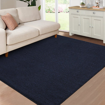 Garvee Washable Area Rug 5x7 Modern Solid Textured Area Rug for Living Room, Contemporary Weaving Accent Rug Non-Slip Stain Resistant Farmhouse Floor Cover Carpet for Bedroom Decor, Navy