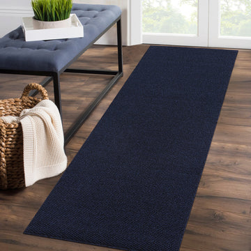 Garvee Runner Rug Modern Solid Textured Washable Hallway Runner Rug, Non-Slip Stain Resistant Area Rug Contemporary Weaving Kitchen Mat Floor Cover Carpet for Doorway Bedside, 2' x 6', Navy