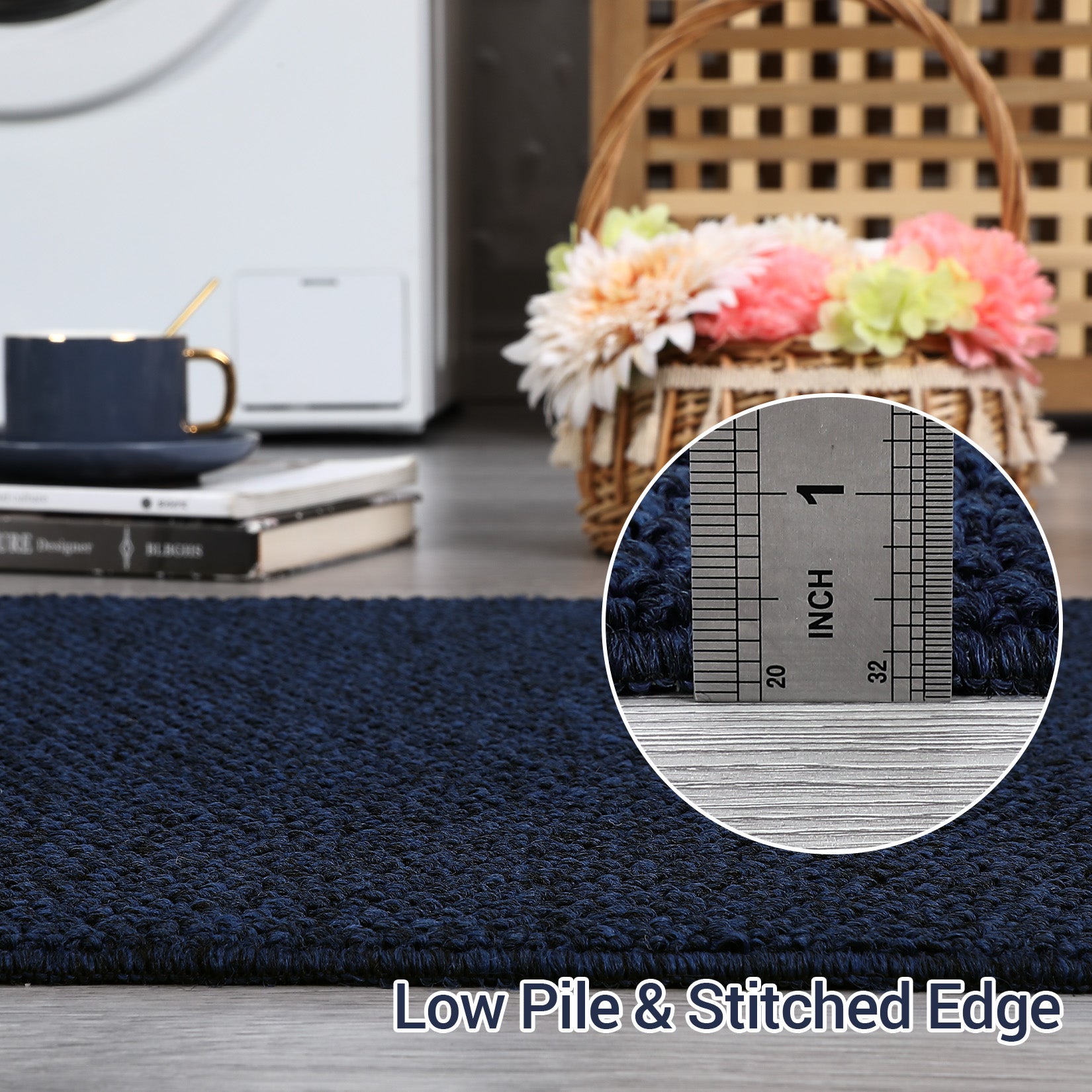 Garvee 8x10 Area Rug Modern Solid Textured Large Area Rug Machine Washable Rug for Living Room, Non-Slip Stain Resistant Accent Rug Contemporary Weaving Floor Cover Carpet for Bedroom, Navy