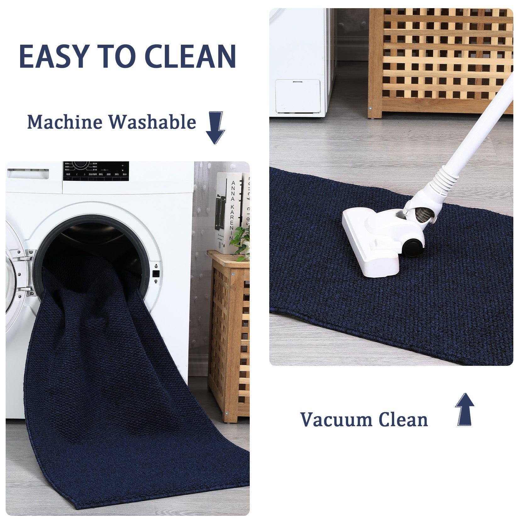 Garvee Runner Rug Modern Solid Textured Washable Hallway Runner Rug, Non-Slip Stain Resistant Area Rug Contemporary Weaving Kitchen Mat Floor Cover Carpet for Doorway Bedside, 2' x 6', Navy