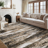 Garvee Abstract Brown 4x6 Area Machine Washable Rug, Non-Slip Modern Abstract Area Rug, Low-Pile Pearl Velvet Floor Carpet, Foldable Soft Accent Rug for Living Room, Dining Room - Brown