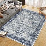 Garvee Persian Blue 4x6 Living Room Washable Non Slip Vintage Retro Rugs Low Pile Chenille Print Rug for Bedroom Dining Room Home Office - Blue