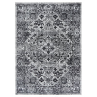 Garvee Vintage Floral Washable Area Rug, Dark Gray 9x12 Non Slip Low Pile Rug for Living Room and Bedroom, Kid and Pet Friendly