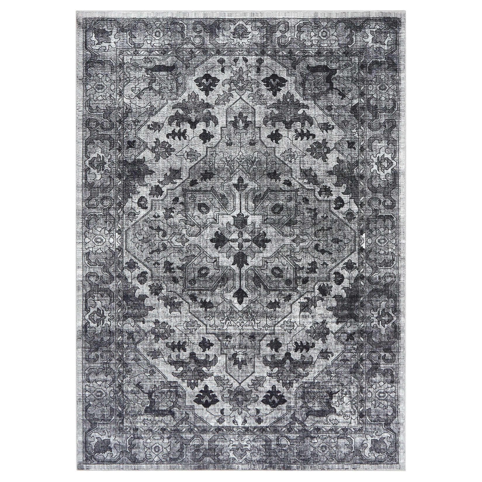 Garvee Vintage Floral Washable Area Rug, Dark Gray 5x7 Non Slip Low Pile Rug for Bedroom and Nursery, Kid and Pet Friendly