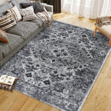 Garvee Vintage Floral Washable Area Rug, Dark Gray 9x12 Non Slip Low Pile Rug for Living Room and Bedroom, Kid and Pet Friendly - Dark Gray