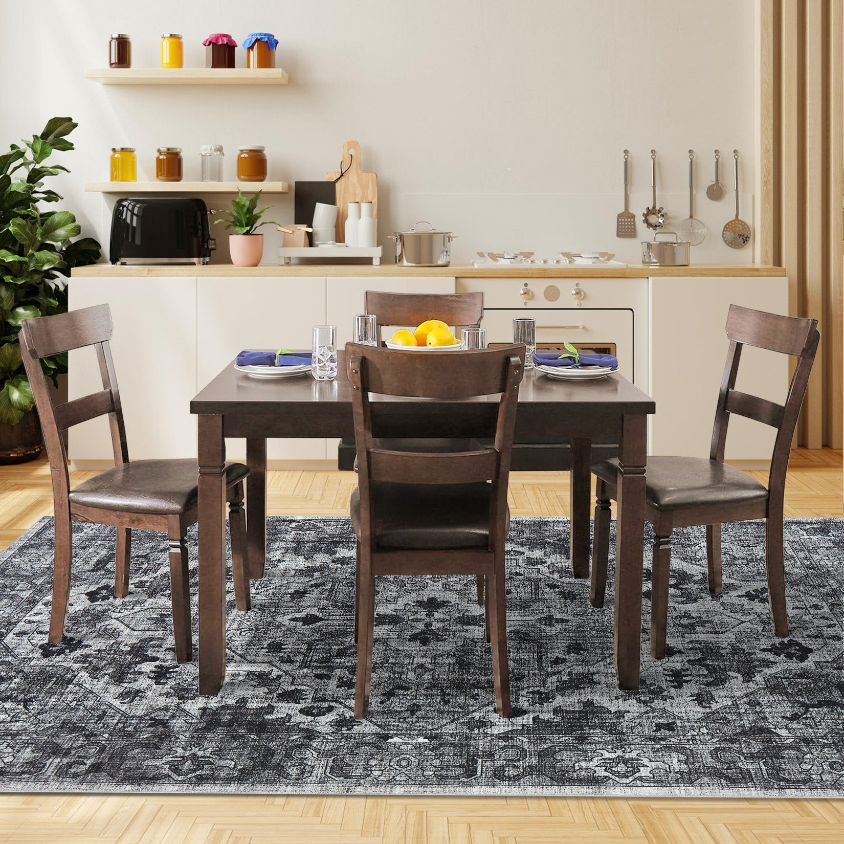 Garvee Vintage Floral Washable Area Rug, Dark Gray 8x10 Non Slip Low Pile Rug for Living Room and Bedroom, Kid and Pet Friendly