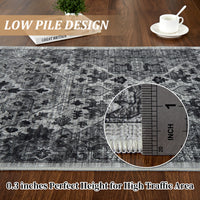 Garvee Vintage Floral Washable Area Rug, Dark Gray 9x12 Non Slip Low Pile Rug for Living Room and Bedroom, Kid and Pet Friendly