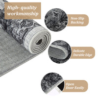 Garvee Vintage Floral Washable Area Rug, Dark Gray 9x12 Non Slip Low Pile Rug for Living Room and Bedroom, Kid and Pet Friendly