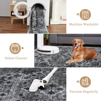 Garvee Vintage Floral Washable Area Rug, Dark Gray 5x7 Non Slip Low Pile Rug for Bedroom and Nursery, Kid and Pet Friendly
