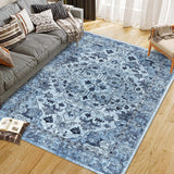 Garvee Vintage Floral Washable Area Rug, Blue 9x12 Non Slip Low Pile Rug for Living Room and Bedroom, Kid and Pet Friendly - Blue