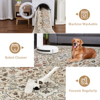 Garvee Vintage Floral Washable Area Rug, Beige 8x10 Non Slip Low Pile Rug for Living Room and Bedroom, Kid and Pet Friendly