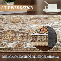 Garvee Vintage Floral Washable Area Rug, Camel 9x12 Non Slip Low Pile Rug for Living Room and Bedroom, Kid and Pet Friendly