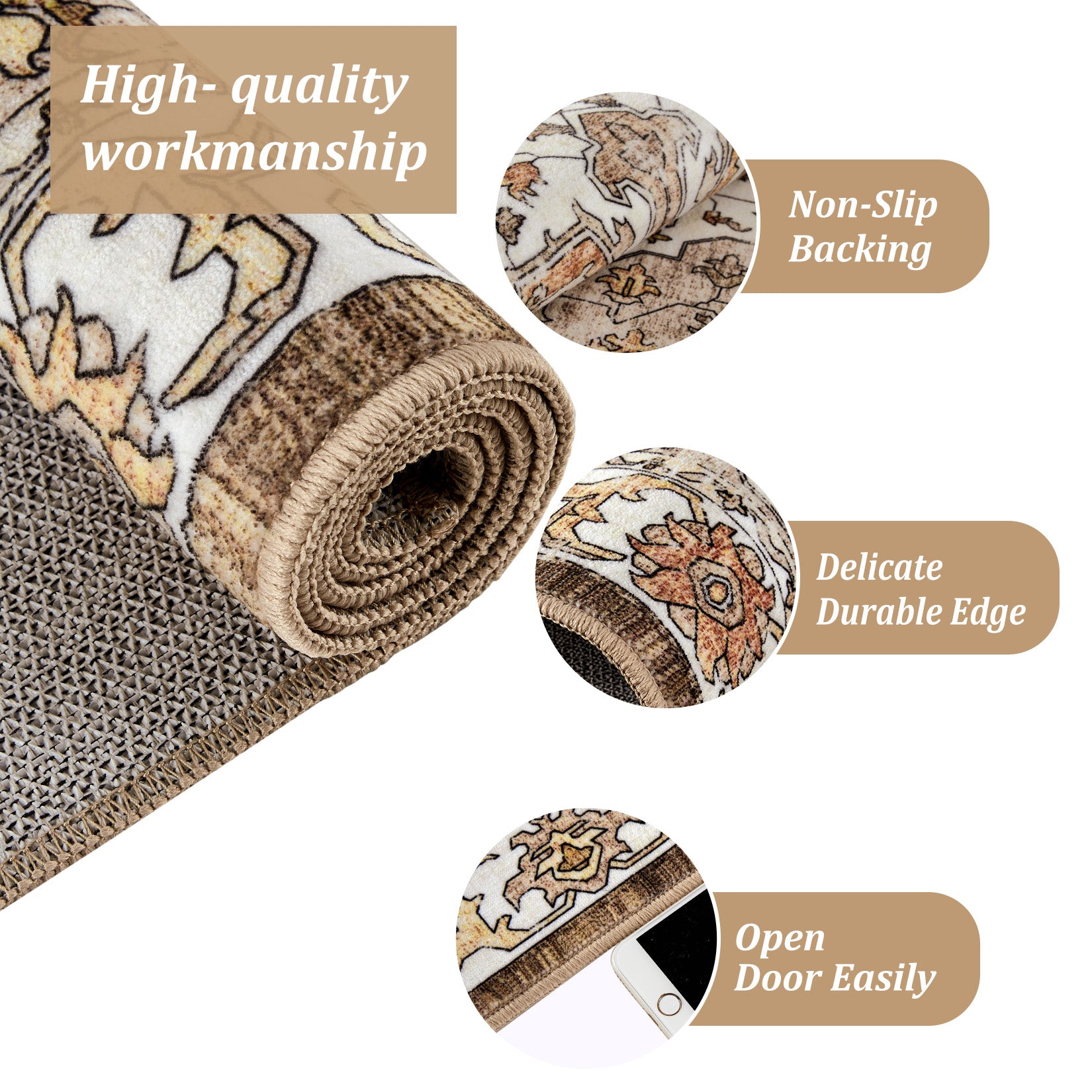 Garvee Vintage Floral Washable Runner Rug, Camel 2x6 Non Slip Low Pile Hallway and Entryway Rug, Kid and Pet Friendly