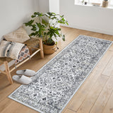 Garvee Vintage Floral Washable Runner Rug, Gray 2x6 Non Slip Low Pile Hallway and Entryway Rug, Kid and Pet Friendly - Gray