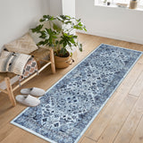 Garvee Vintage Floral Washable Runner Rug, Blue 2x6 Non Slip Low Pile Hallway and Entryway Rug, Kid and Pet Friendly - Blue