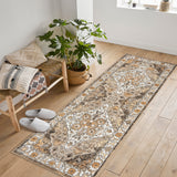 Garvee Vintage Floral Washable Runner Rug, Camel 2x6 Non Slip Low Pile Hallway and Entryway Rug, Kid and Pet Friendly - Camel