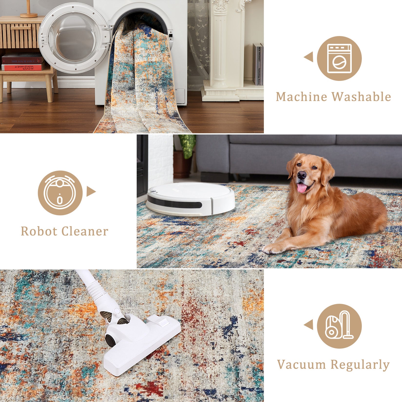 Garvee Modern Abstract Boho Washable Area Rug High-Traffic Areas Living Room Bedroom Kitchen Dining Mul 5x7