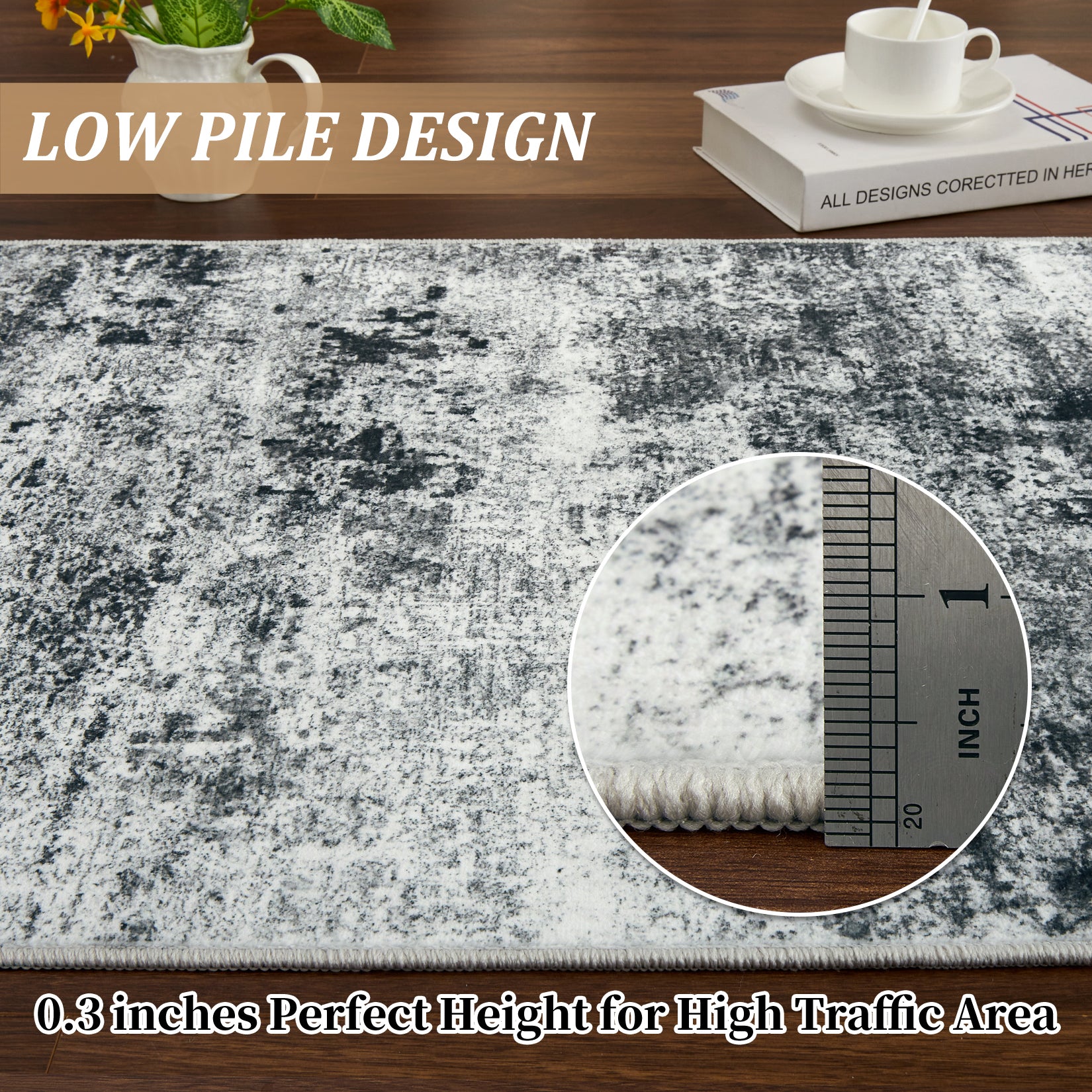 Garvee Modern Abstract Boho Washable Area Rug High-Traffic Areas Living Room Bedroom Kitchen Dining Grey 2x6