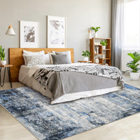 Garvee 4 ft x 6 ft Washable Area Rug Non Slip Abstract Soft Faux Wool Living Room Bedroom Dining Room Blue