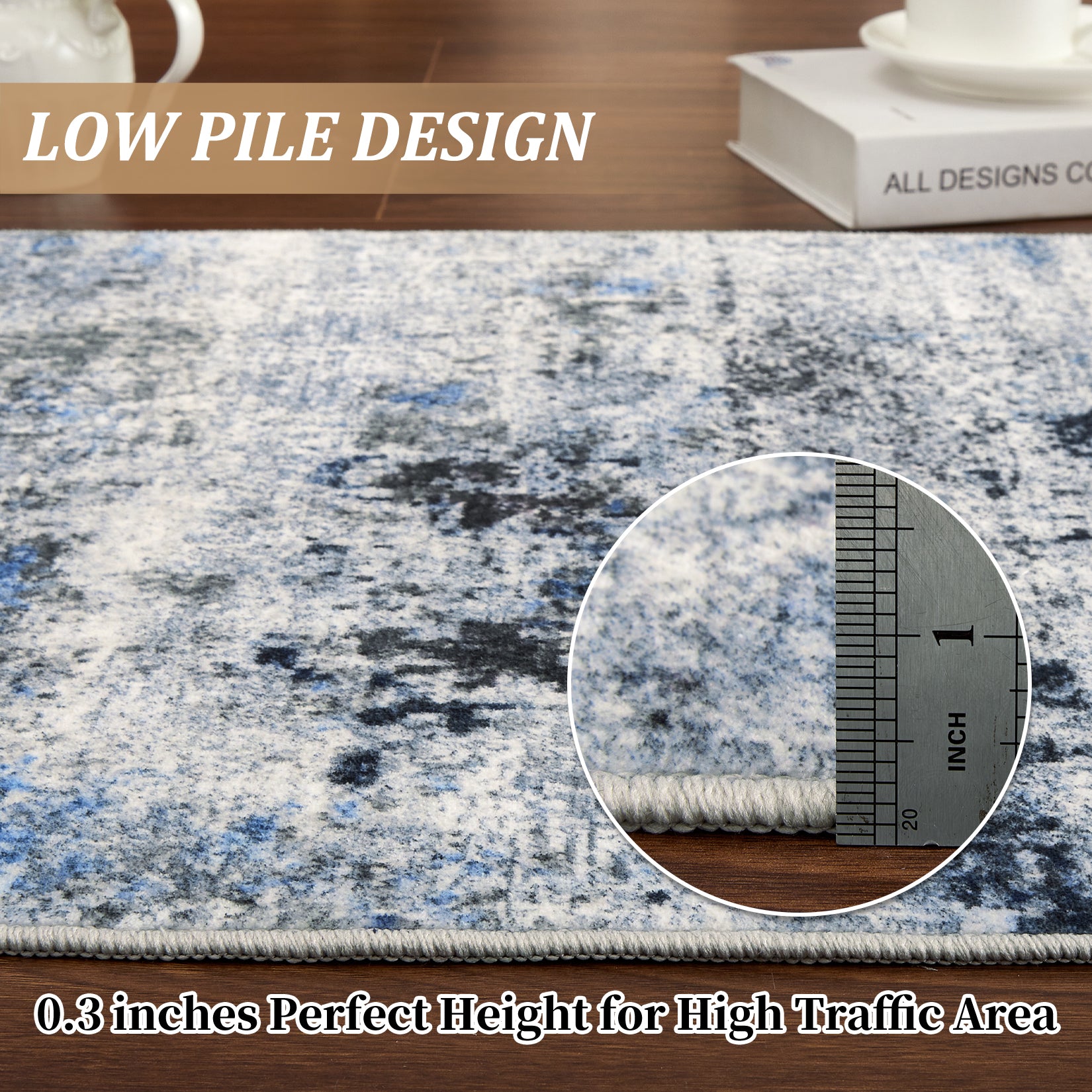 Garvee Modern Abstract Boho Washable Area Rug High-Traffic Areas Living Room Bedroom Kitchen Dining Blue 2x6