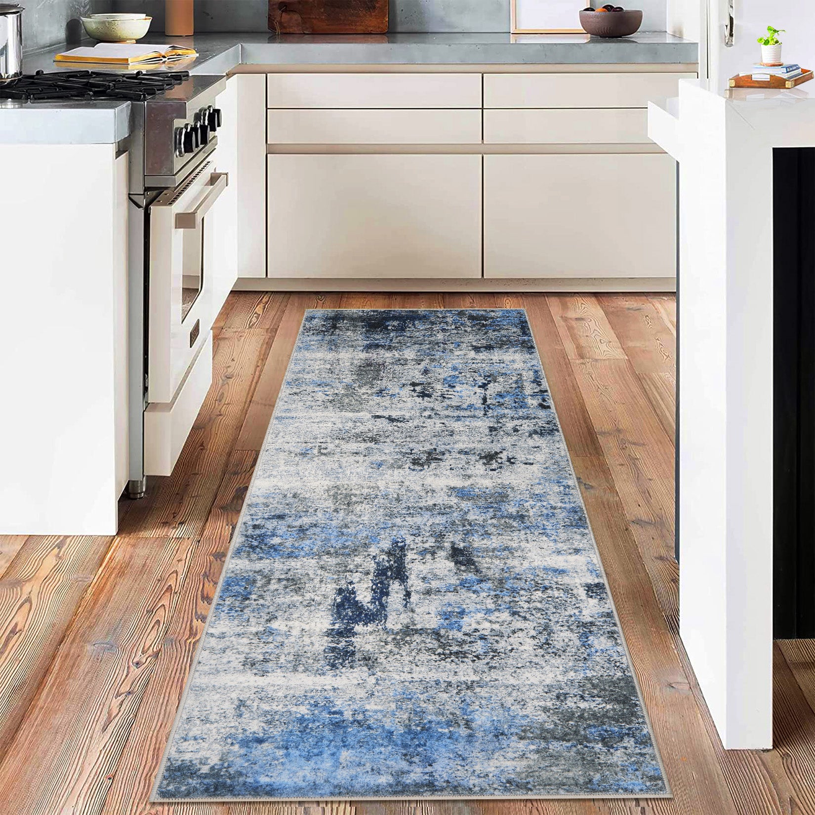 Garvee Modern Abstract Boho Washable Area Rug High-Traffic Areas Living Room Bedroom Kitchen Dining Blue 2x6