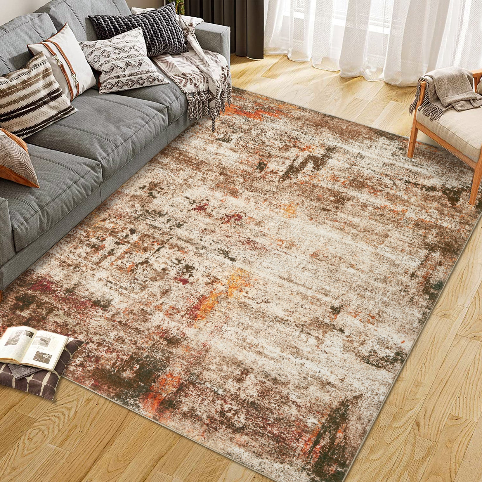 Garvee Modern Abstract Boho Washable Area Rug High-Traffic Areas Living Room Bedroom Kitchen Dining Camel 10x13