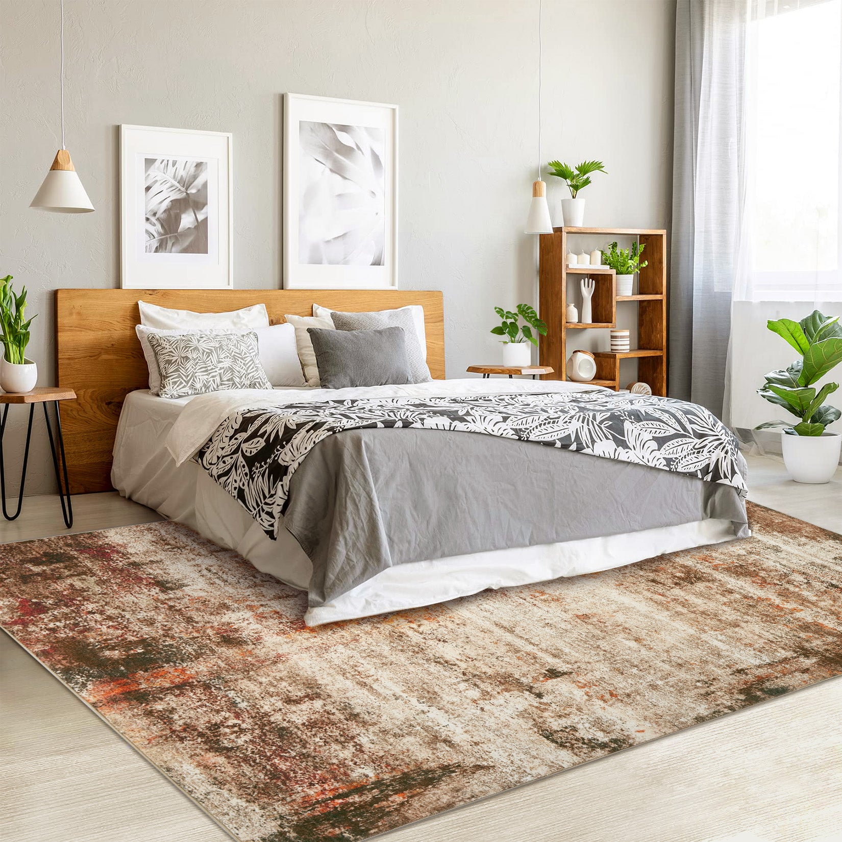 Garvee Modern Abstract Boho Washable Area Rug High-Traffic Areas Living Room Bedroom Kitchen Dining Camel 10x13