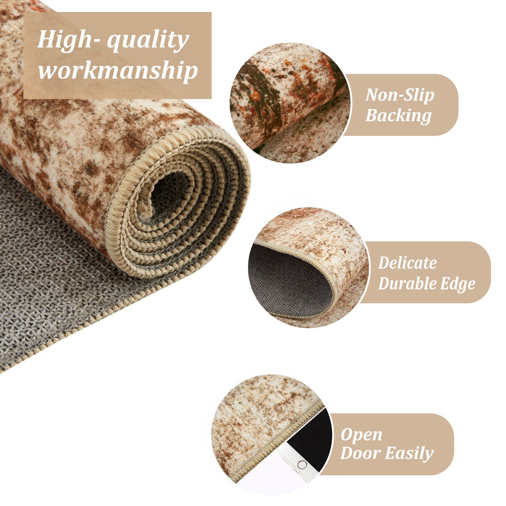 Garvee Modern Abstract Boho Washable Area Rug High-Traffic Areas Living Room Bedroom Kitchen Dining Camel 2x6
