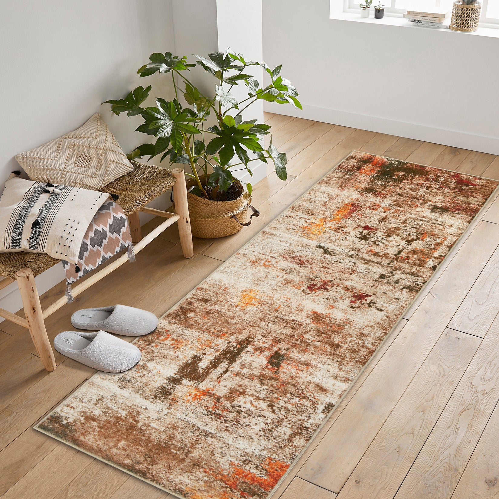 Garvee Modern Abstract Boho Washable Area Rug High-Traffic Areas Living Room Bedroom Kitchen Dining Camel 2x6