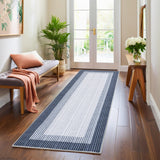 Garvee Blue Striped Runner Rug 2x6 – Washable Non-Slip Low Pile Hallway Rug, Modern Bordered Carpet for Kitchen, Bedroom & Laundry Room - Blue