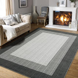 Garvee Black Bordered Area Rug 8x10 – Washable Non-Slip Low Pile Carpet, Modern Striped Indoor Rug for Living Room, Bedroom & Dining Room - Black/Gray