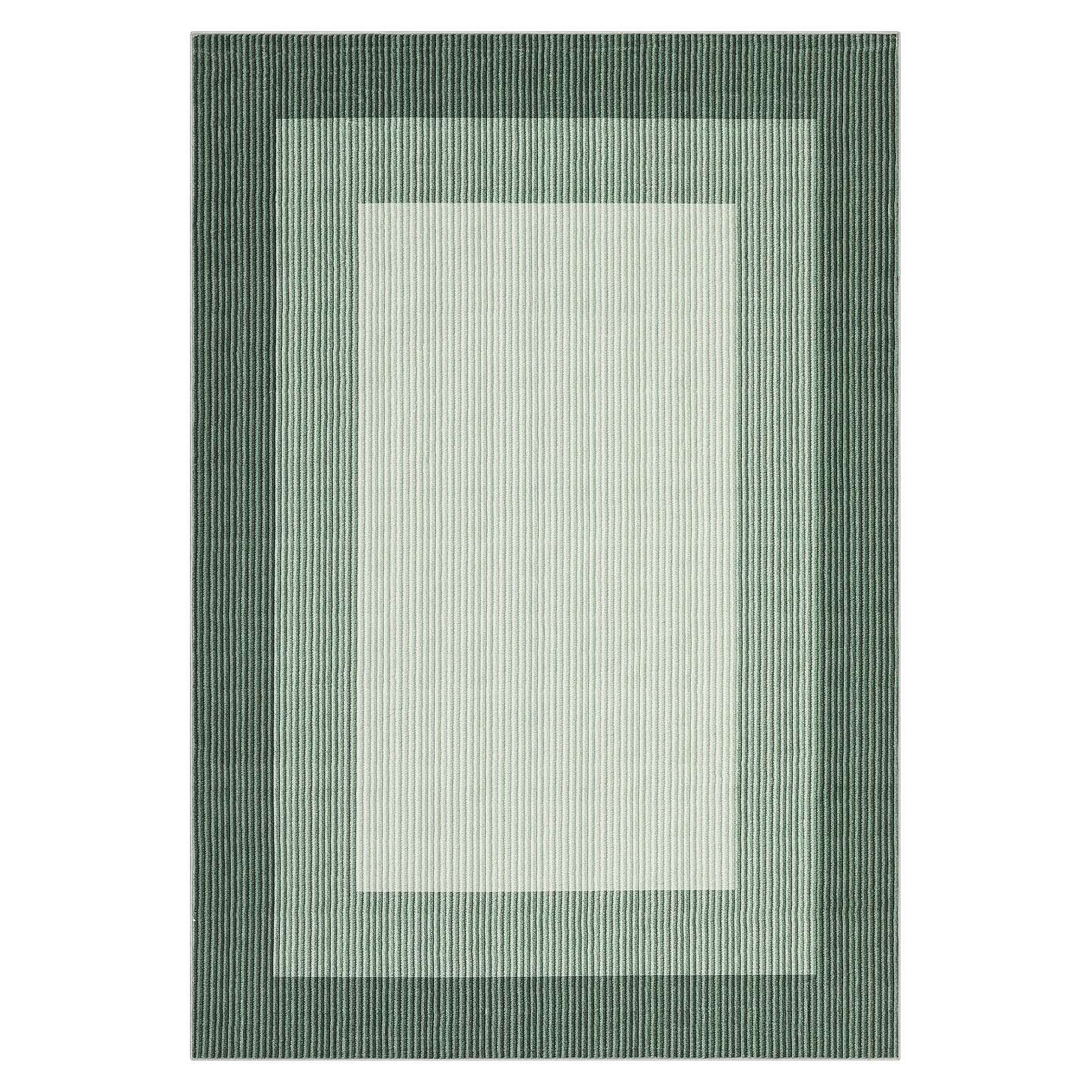 Garvee 10x13 Large Green Area Rug – Modern Bordered Gradient Rug, Washable Non-Slip Low Pile Carpet for Living Room, Bedroom & Dining Room, Soft Minimalist Design