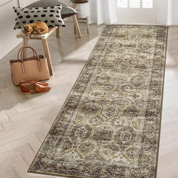 Garvee Persian Brown 2x6 Washable Runner Rug Runners Vintage Non Slip Kitchen Rug Bathroom Rug Oriental Brown Rug Low Pile Distressed Small Rug Entryway Living Room Bedroom Laundry Rug