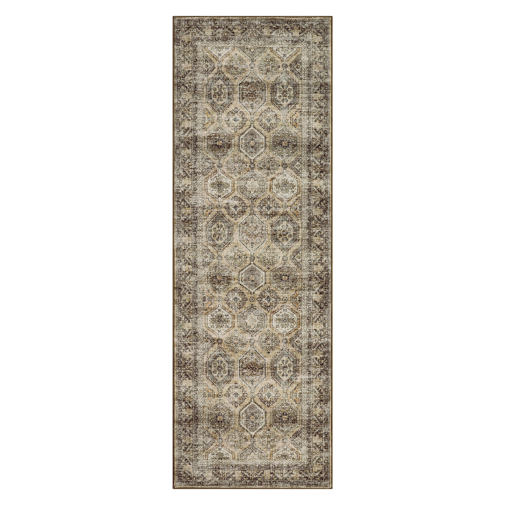 Garvee Persian Brown 2x6 Washable Runner Rug Runners Vintage Non Slip Kitchen Rug Bathroom Rug Oriental Brown Rug Low Pile Distressed Small Rug Entryway Living Room Bedroom Laundry Rug
