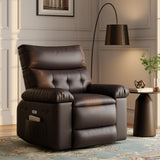 Garvee Oversized Wide Rocker Swivel Recliner Chair - PU Leather Manual Recliner for Adults, Large Nursery Chair Lazy Recliner with Comfort Arm and Back for Living Room, Bedroom, Coffee - Coffee