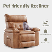 Garvee 27" Oversized Recliner Chairs with Heat and Massage, 360° Swivel Lazy Recliner Chair for Adults, Manual Rocking Chair with Remote Control for Living Room, Bedroom and Nursery, Brown