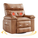 Garvee 27" Oversized Recliner Chairs with Heat and Massage, 360° Swivel Lazy Recliner Chair for Adults, Manual Rocking Chair with Remote Control for Living Room, Bedroom and Nursery, Brown - Brown