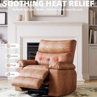 Garvee 27" Oversized Recliner Chairs with Heat and Massage, 360° Swivel Lazy Recliner Chair for Adults, Manual Rocking Chair with Remote Control for Living Room, Bedroom and Nursery, Brown