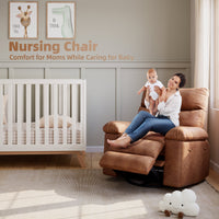 Garvee 27" Oversized Recliner Chairs with Heat and Massage, 360° Swivel Lazy Recliner Chair for Adults, Manual Rocking Chair with Remote Control for Living Room, Bedroom and Nursery, Brown