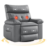 Garvee Oversized Recliner Chairs with Heat and Massage - 360° Swivel Lazy Boy Recliner Chair for Adults- Manual Rocking Chair with Cup Holder for Living Rooms, Bedrooms, and Nurseries - Grey - Grey