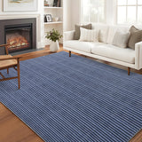 Garvee Non-Slip Living Room Area Rug 10x13 Large Machine Washable Rug, Low Pile Modern Stripe Floor Carpet, Indoor Foldable Printed Rug, Pearl Velvet Soft Rug for High Traffic Areas, Blue Tones - Blue