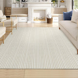 Garvee Non-Slip Living Room Area Rug 10x13 Large Machine Washable Rug, Low Pile Modern Stripe Floor Carpet, Indoor Foldable Printed Rug, Pearl Velvet Soft Rug for High Traffic Areas, Beige Tones - Beige